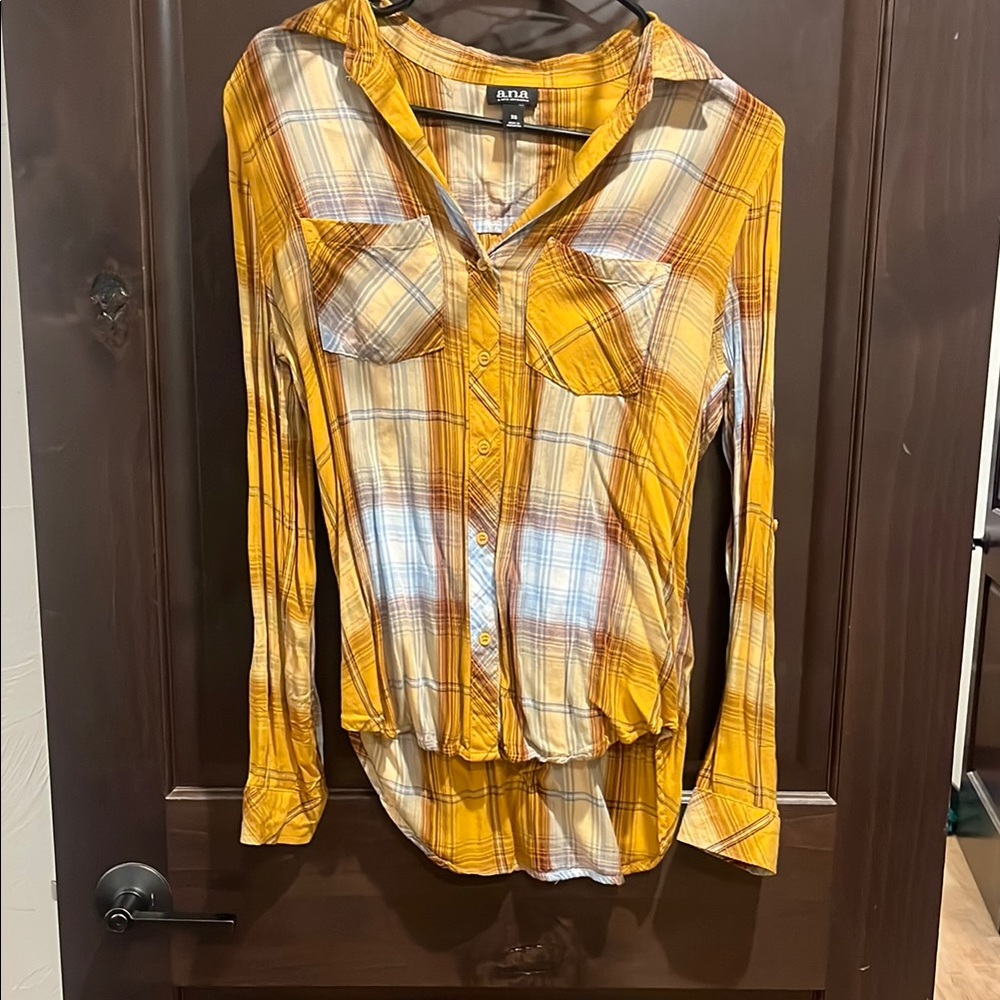 a.n.a Yellow and Brown Plaid Shirt